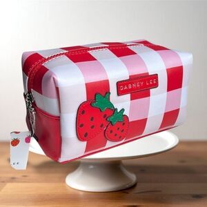 Dabney Lee  Strawberry Red and White Checkered Cosmetic Bag